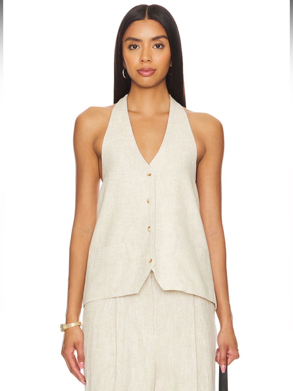 Lioness Hills Linen-Cotton Halter Tie Vest in Oatmeal Sz M - Picture 1 of 12